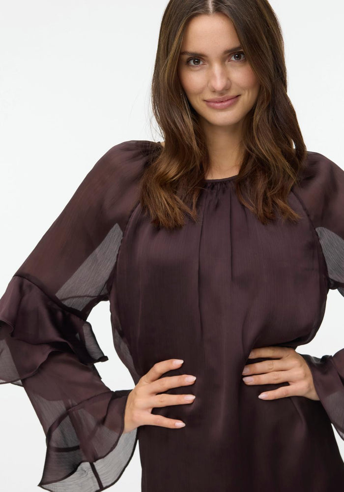 vero moda zenska kratka haljina dugih rukava braon