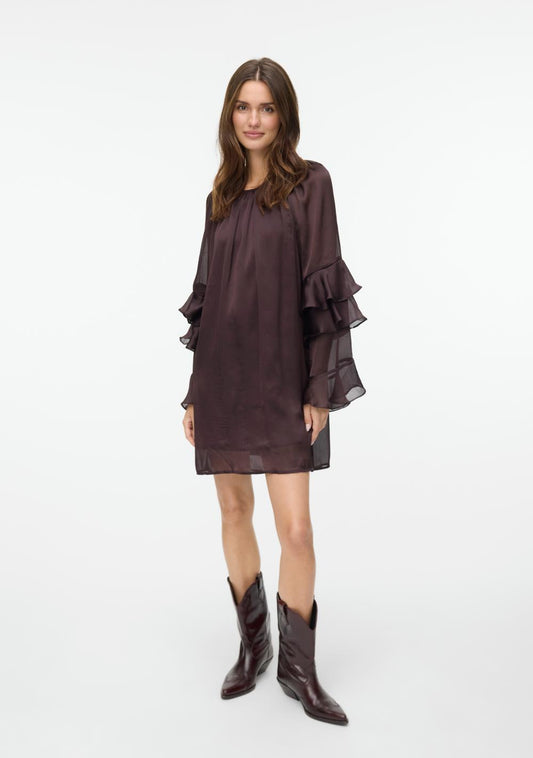 vero moda zenska kratka haljina dugih rukava braon