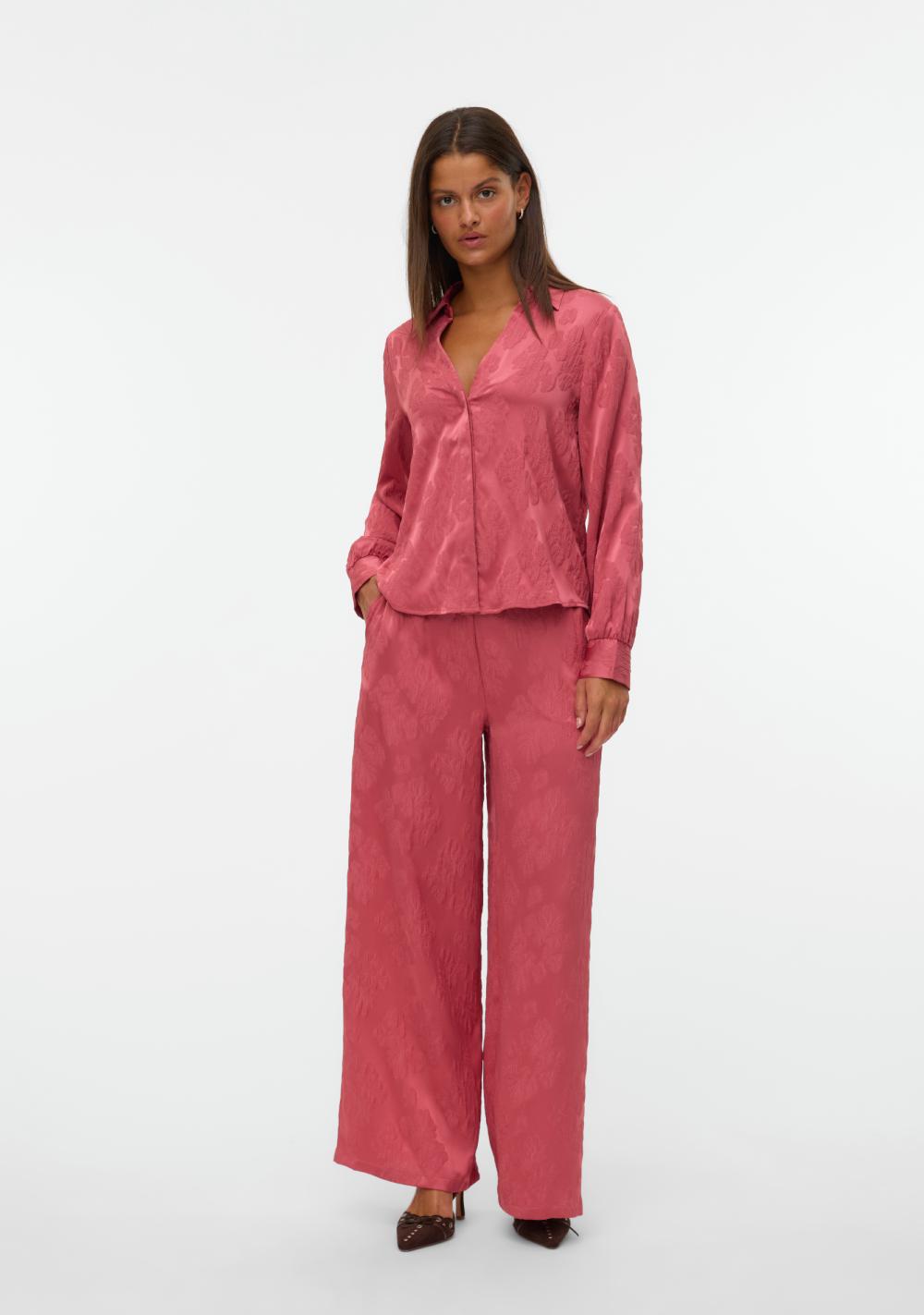 vero moda zenske siroke pantalone visokog struka crvena