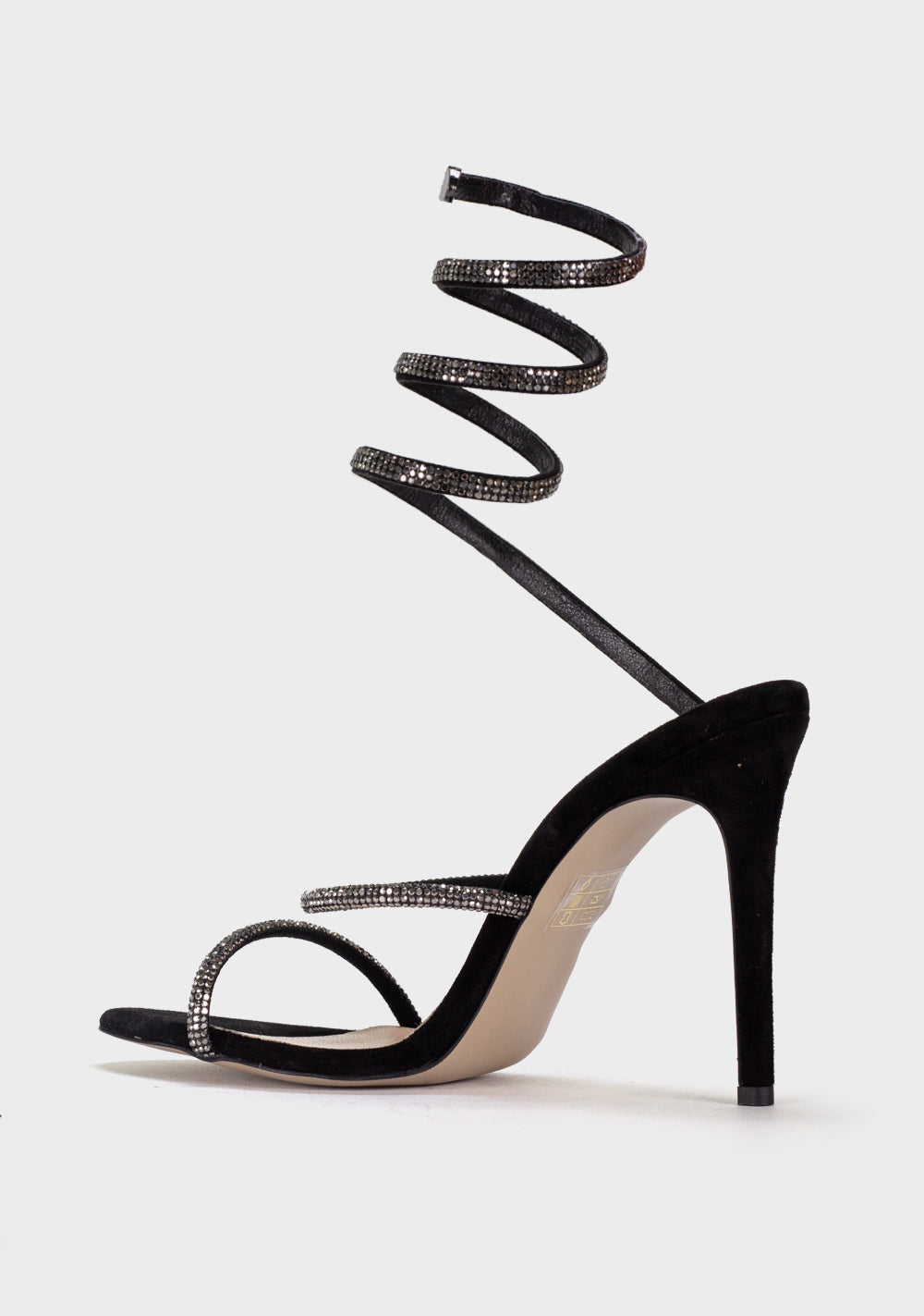 Alba Serena sandale na visokoj štikli sa spiralnom trakom crna