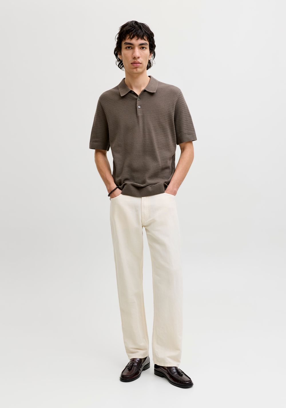 jack jones muska pletena polo majica braon